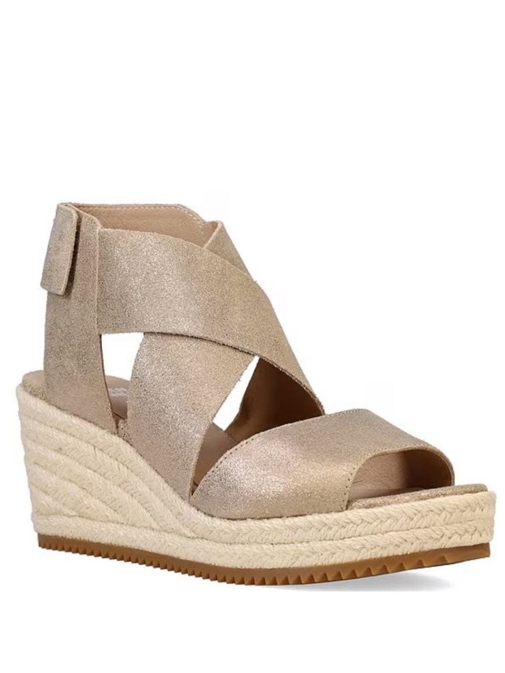 NWOB Eileen Fisher Willow Metallic Suede Wedge Sandals in  Champagne Gold Size 9